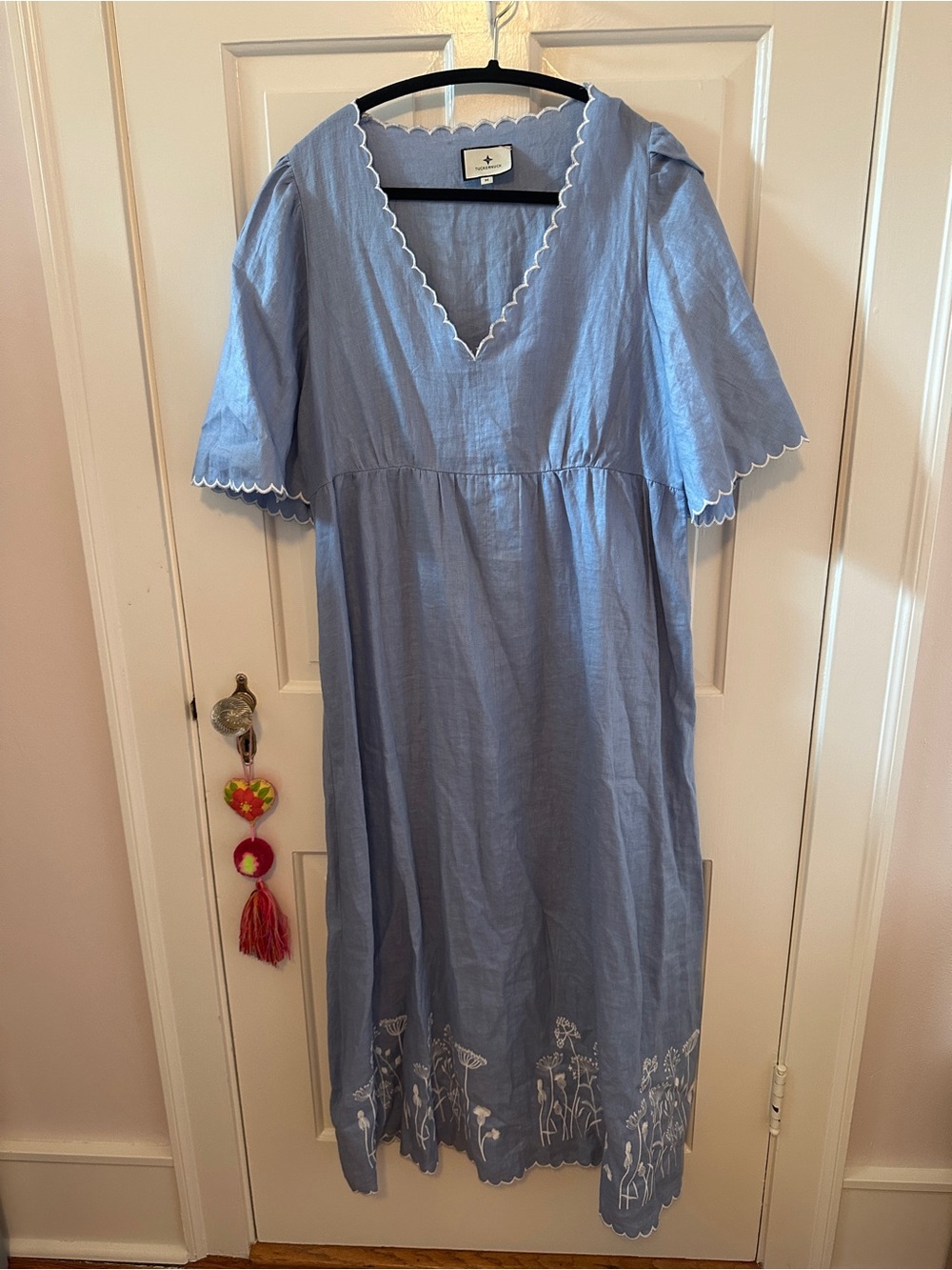Tuckernuck Open Sky Light Blue Linen V- Neck Embroidered Women’s Dress